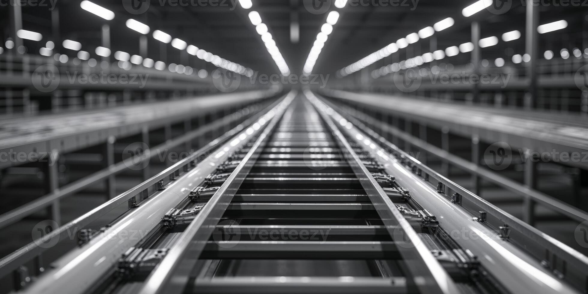 Automated Conveyor Belt System in a Large Distribution Warehouse. photo