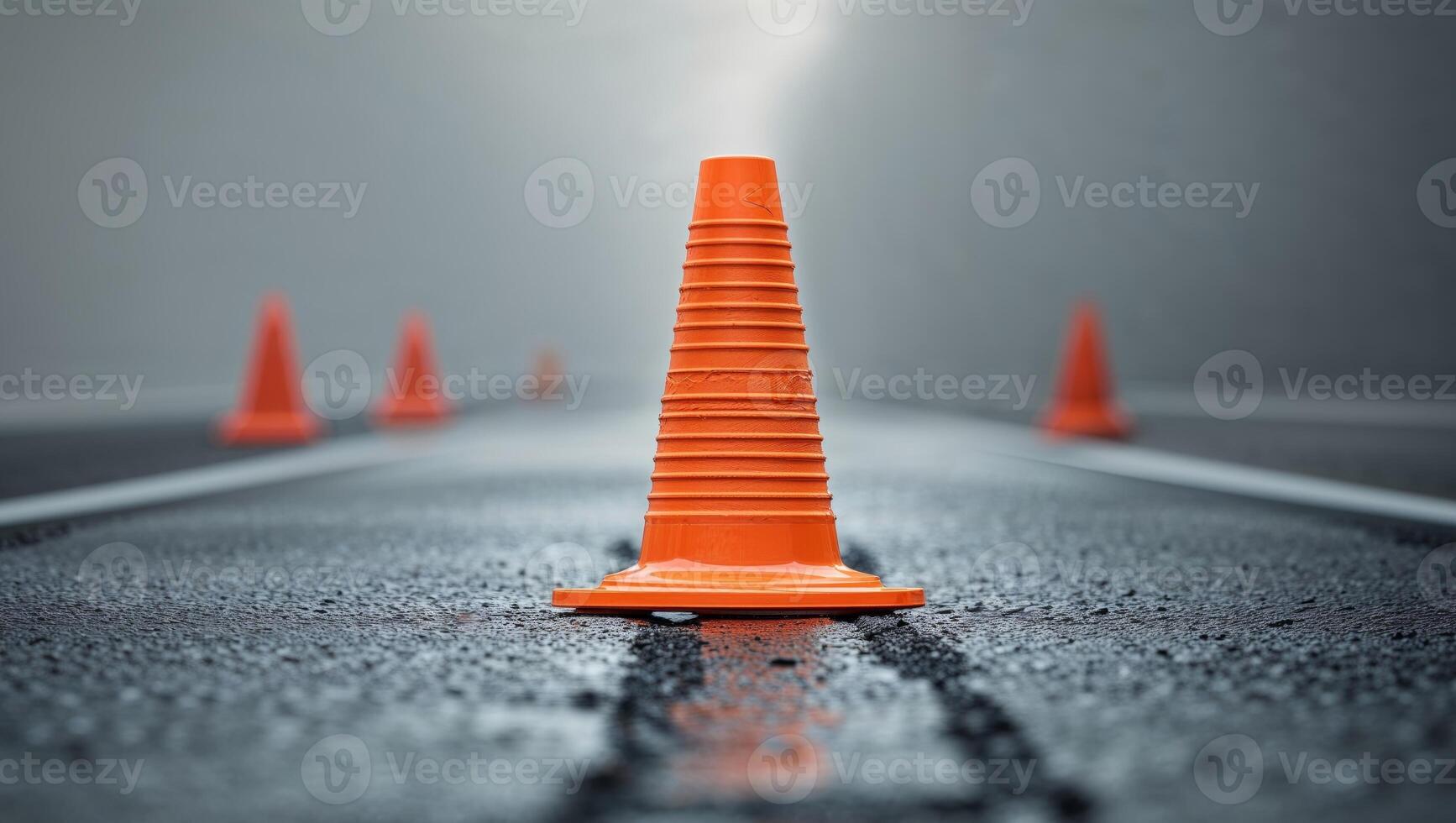 Flawless Picture of Close Up of an Orange Traffic Cone on the Road Copy Space photo