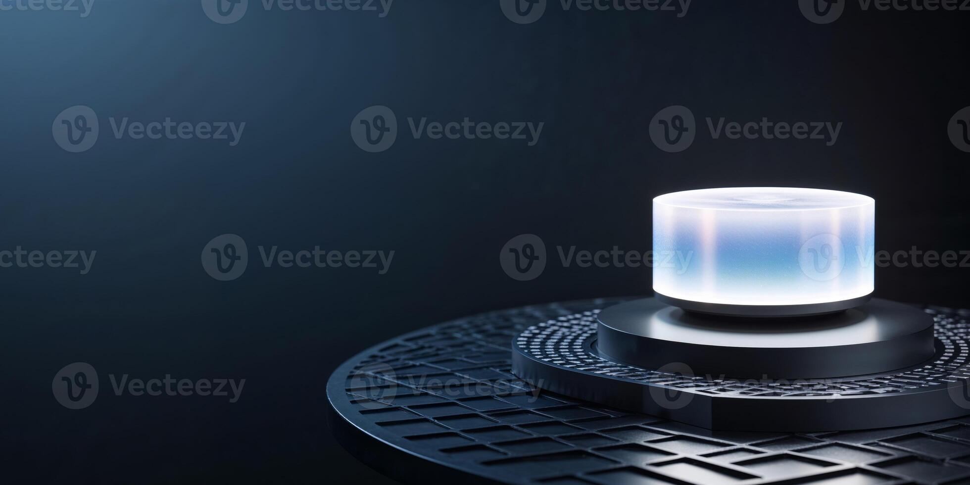 Glowing Cylindrical Object On Futuristic Platform photo