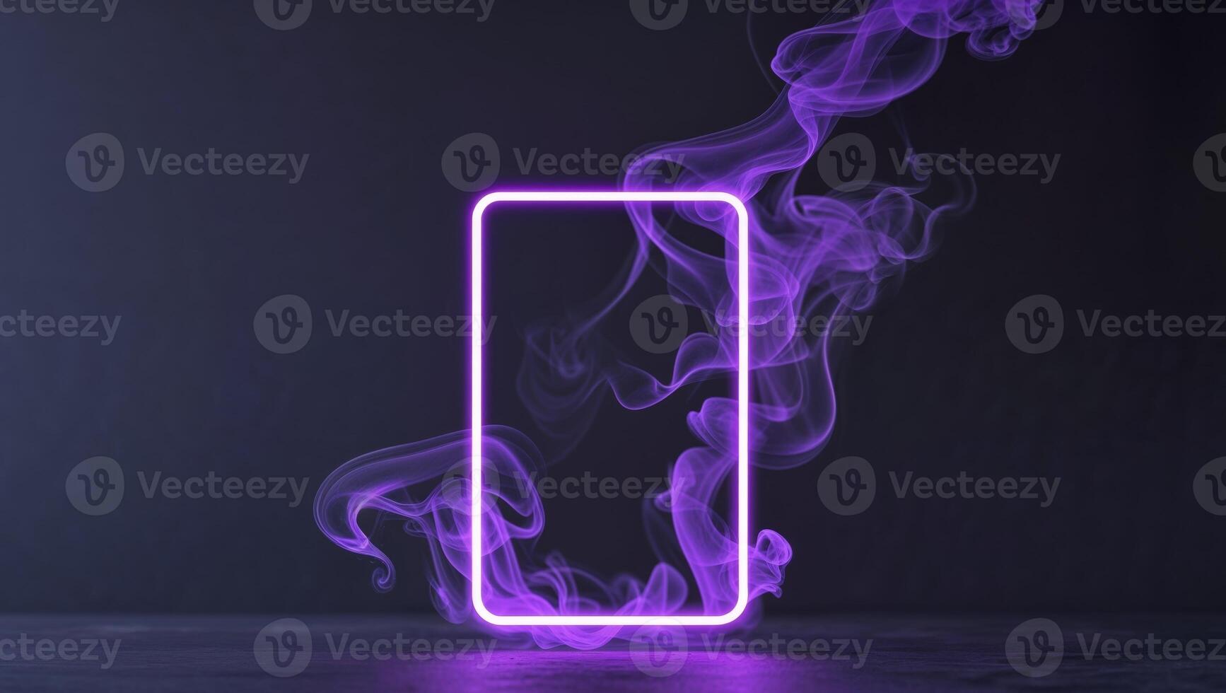 Abstract Neon Glowing Frame with Purple Smoke. photo