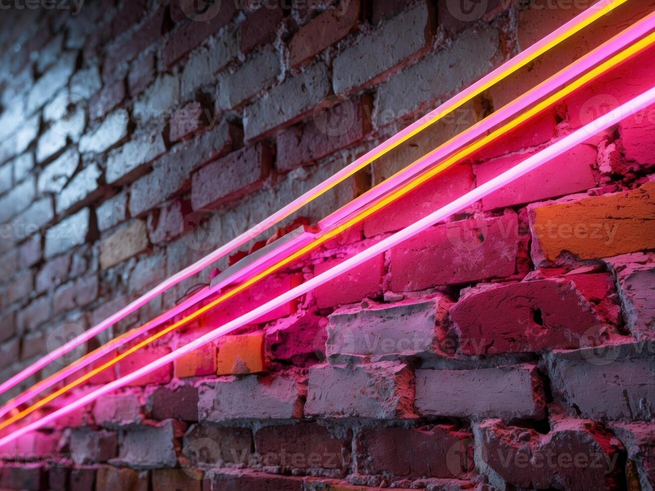 Neon neon lights on a brick wall photo