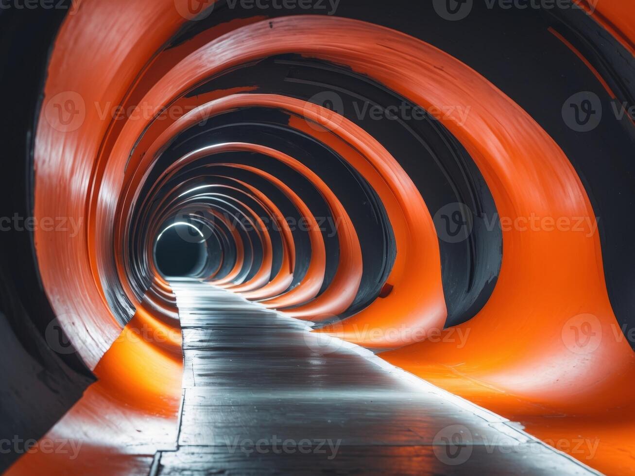 Bright Orange Tunnel with Smooth Curves and Dark Background. photo