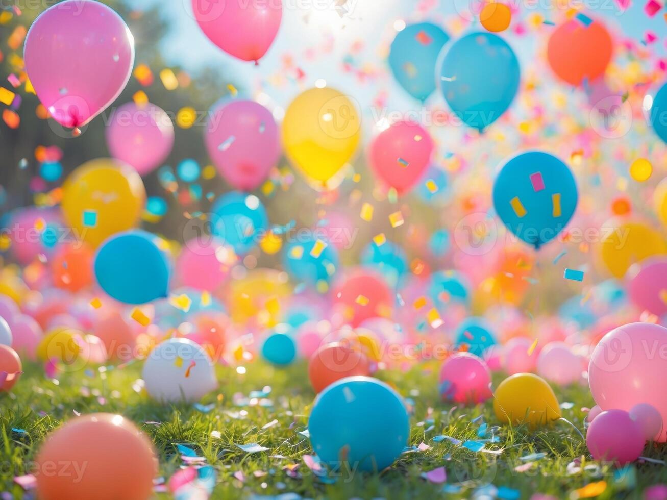 Many colorful balloons are flying in the air photo