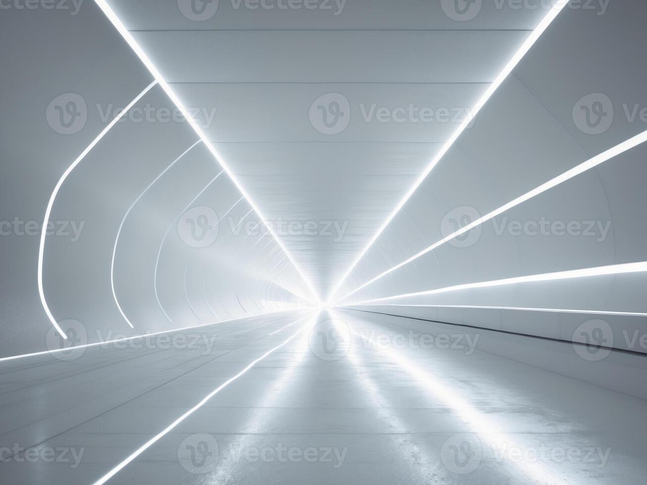 White Futuristic Tunnel With Bright Lights photo