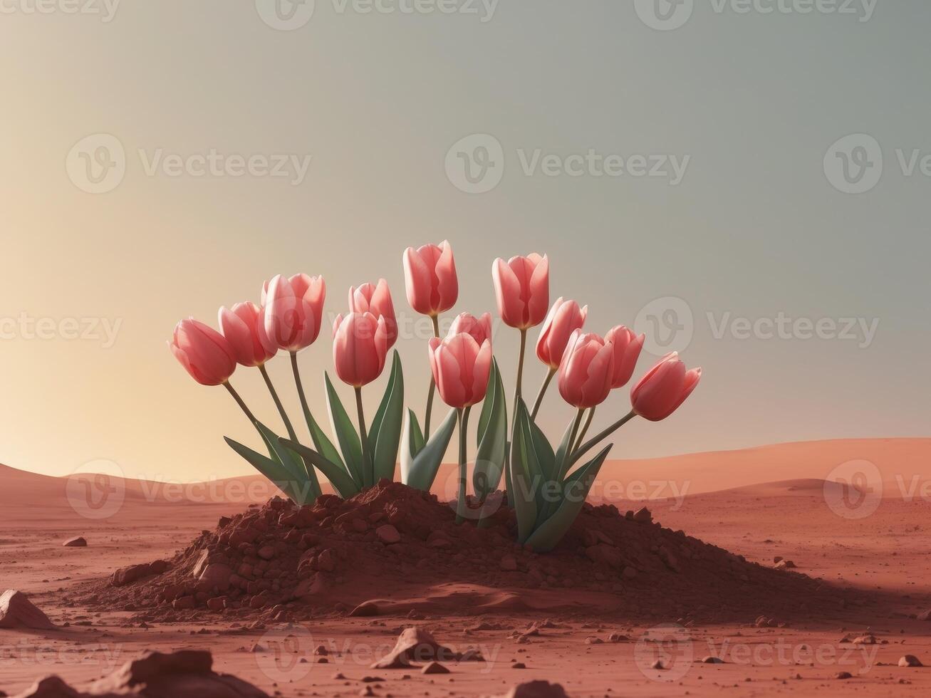Tulips growing on previously lifeless Mars. photo