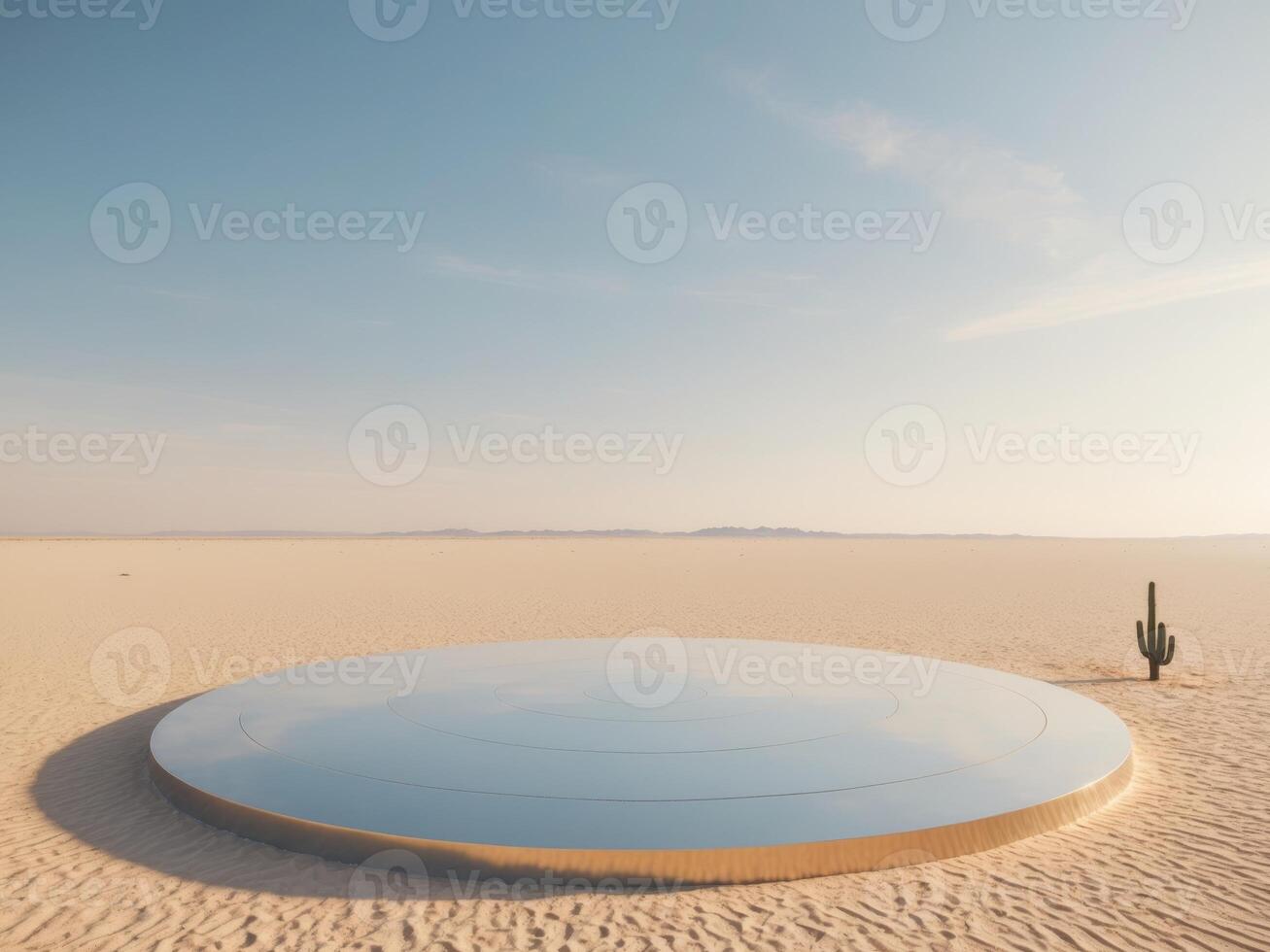 A large open space in the desert with a small circular structure in the center photo