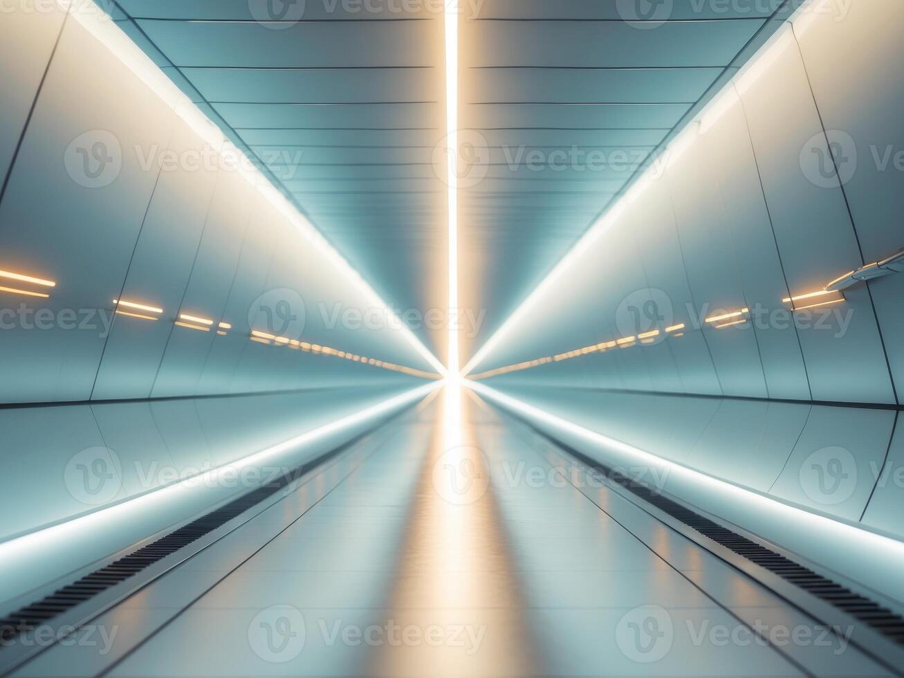 A long tunnel with light coming from the ceiling photo