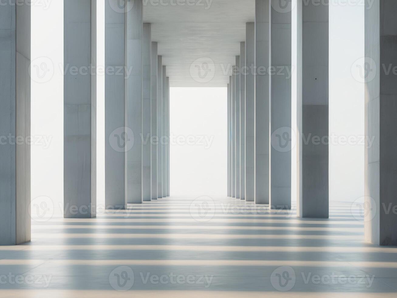 Empty white columns in a long hallway photo