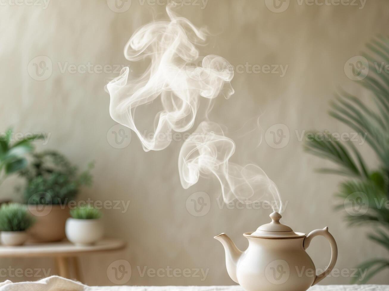 A teapot with smoke on a table photo