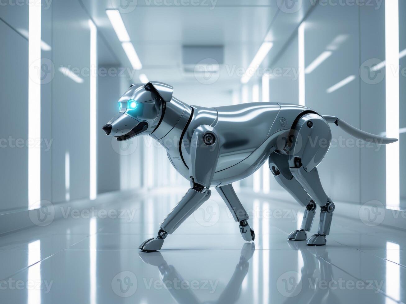 A robot dog walking in a hallway photo