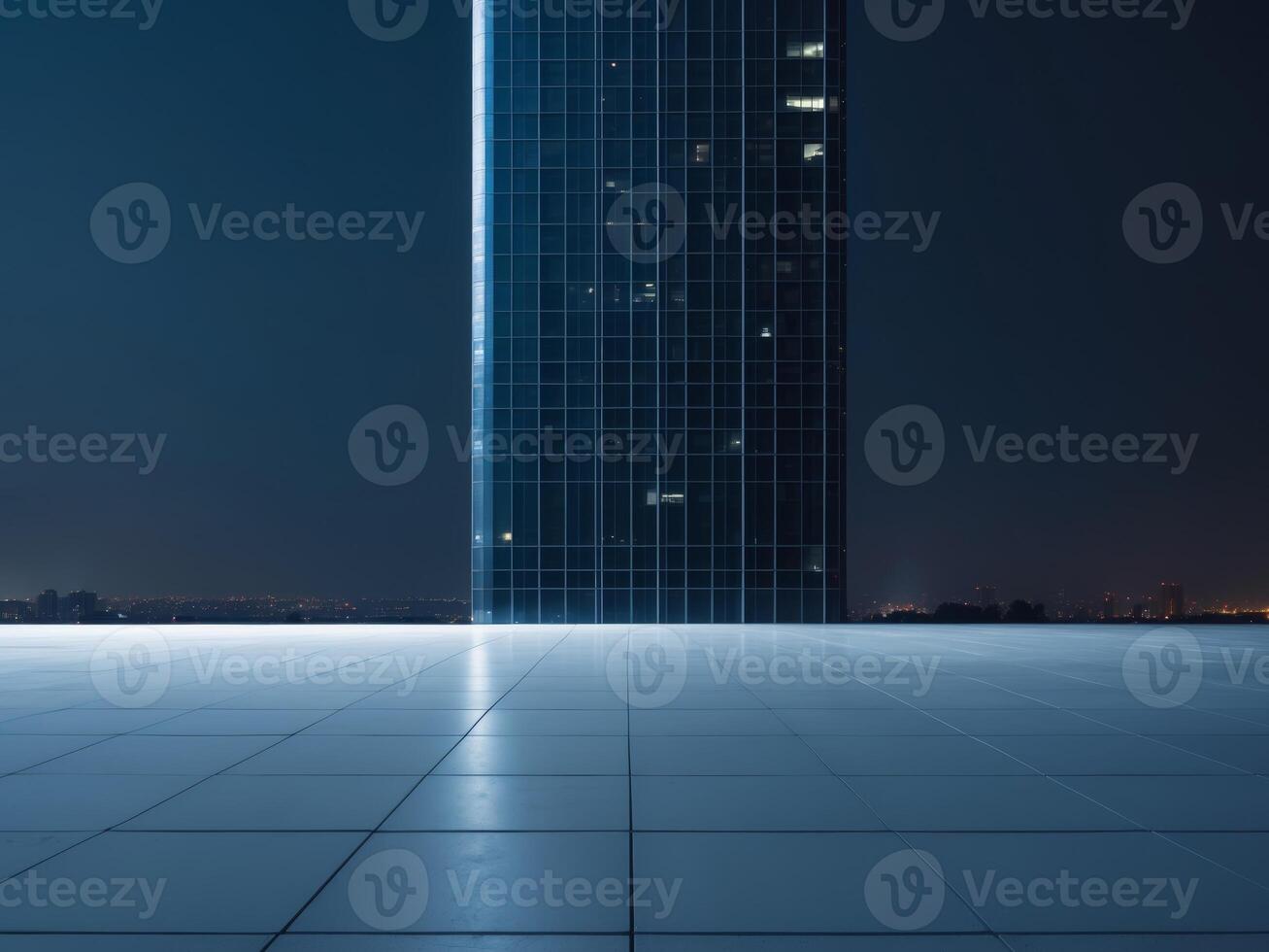 A building with a large window at night photo