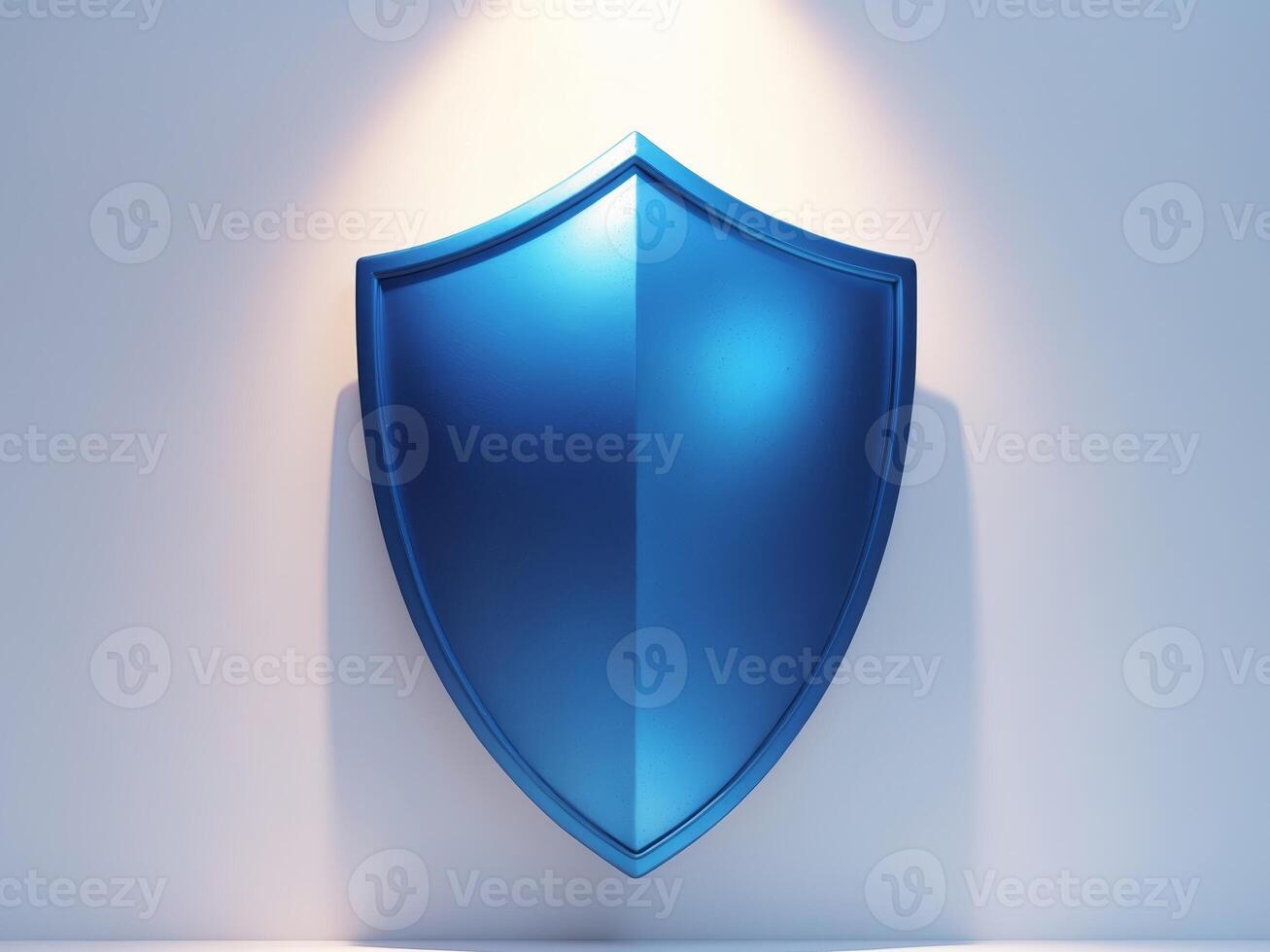 Blue shield on white wall with spotlight photo
