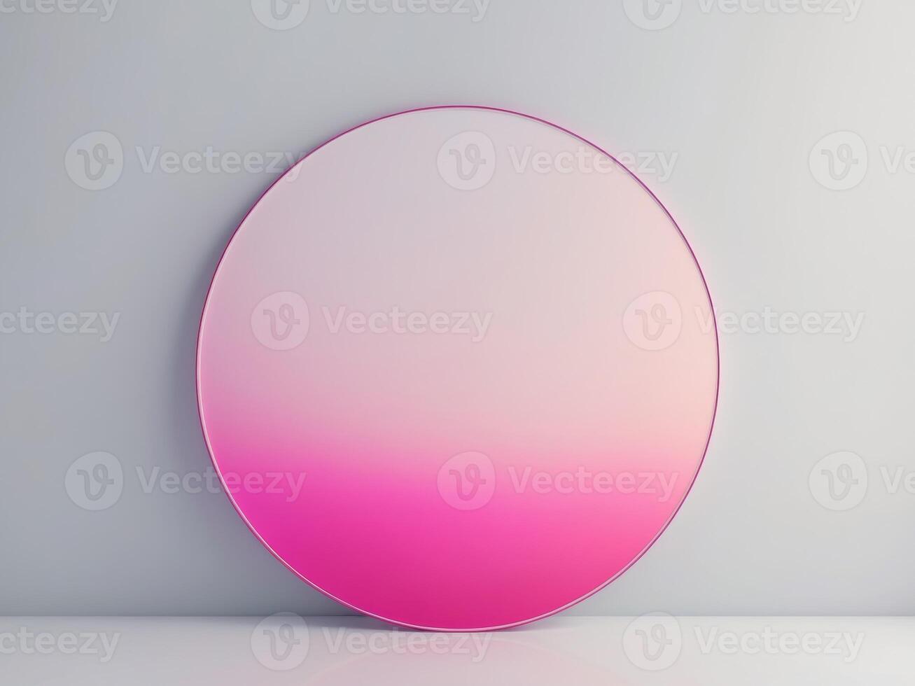 A pink and white oval mirror on a white surface photo