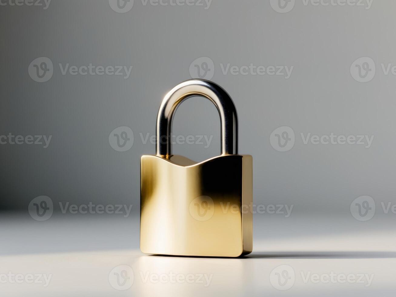 A golden padlock on a white surface photo
