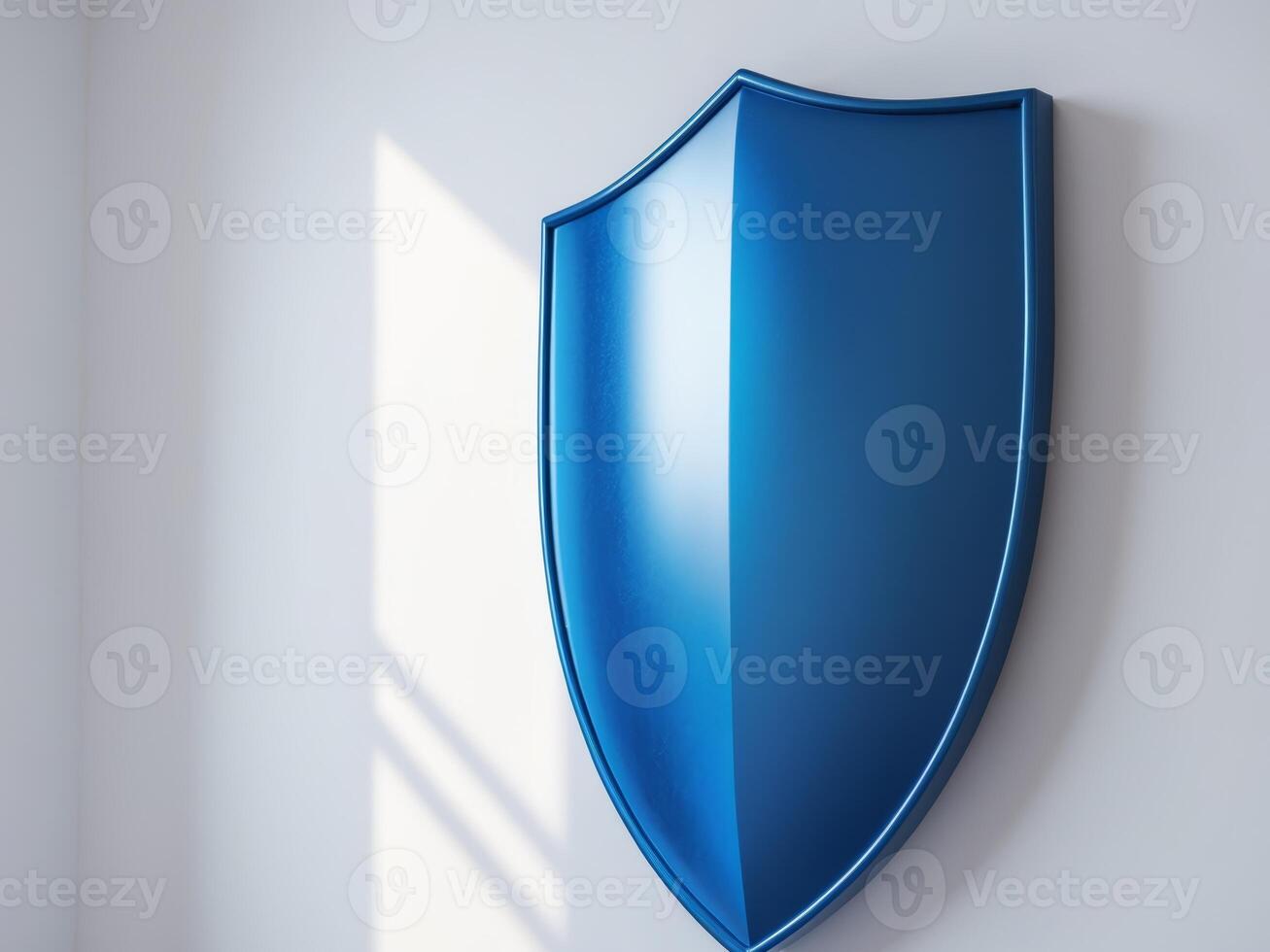 A blue shield on a wall in a room photo