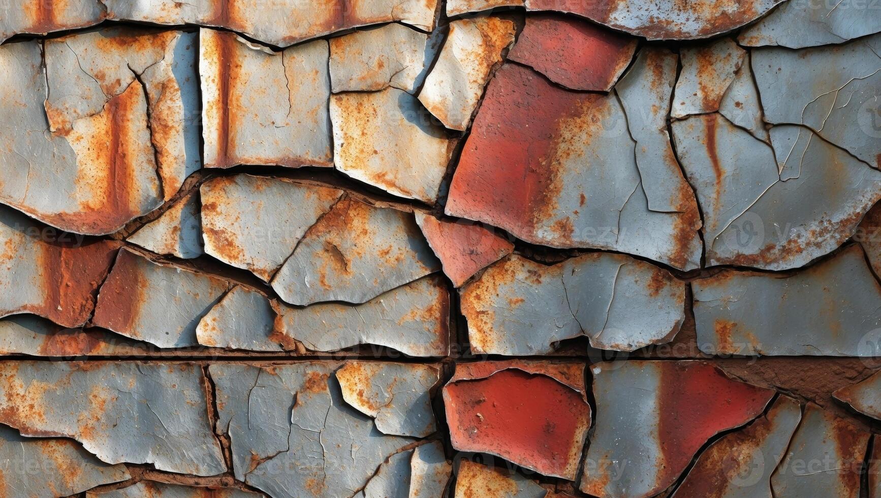 Rusty wall with red paint and cracks photo