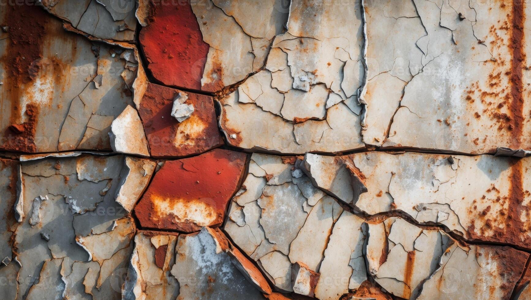 Rusty paint on a metal surface with a red paint photo