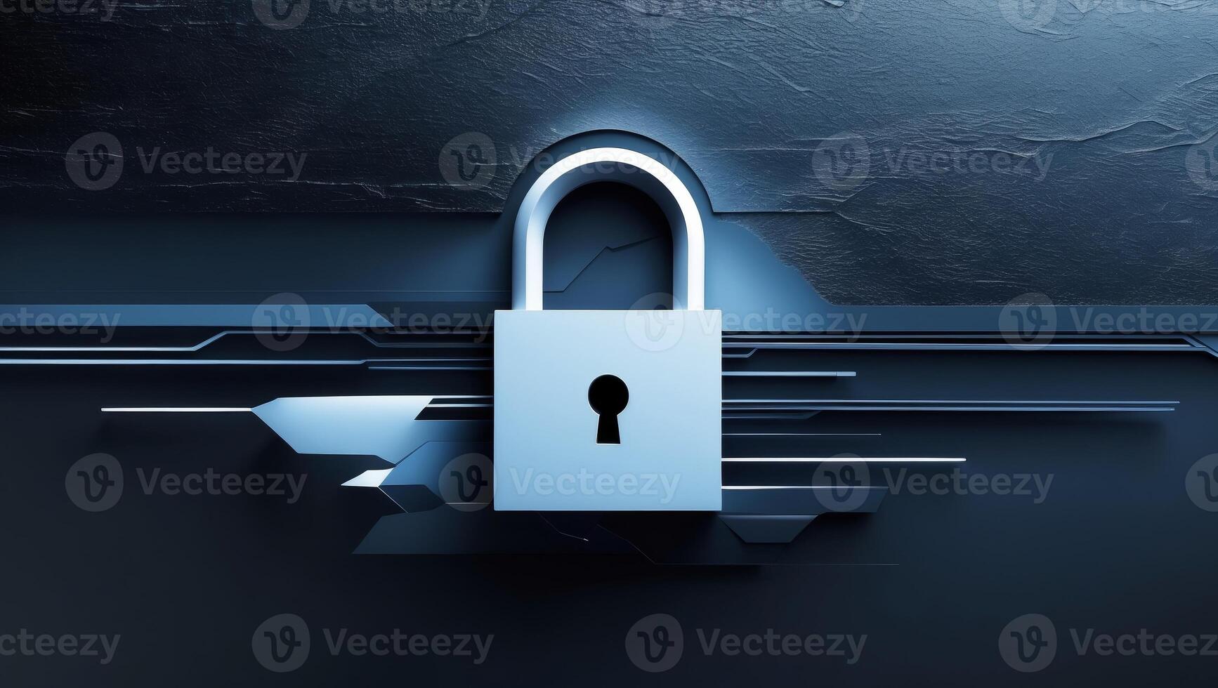 A blue padlock on a dark background photo