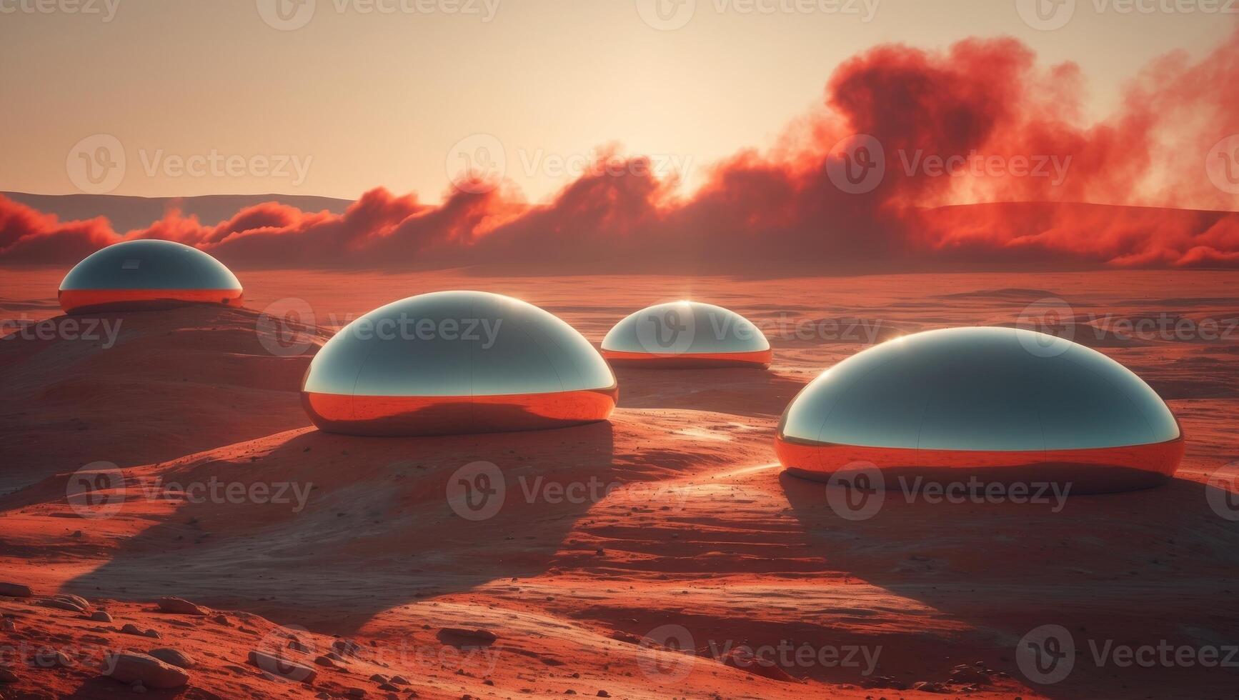 Futuristic Domes on Red Planet at Sunset photo