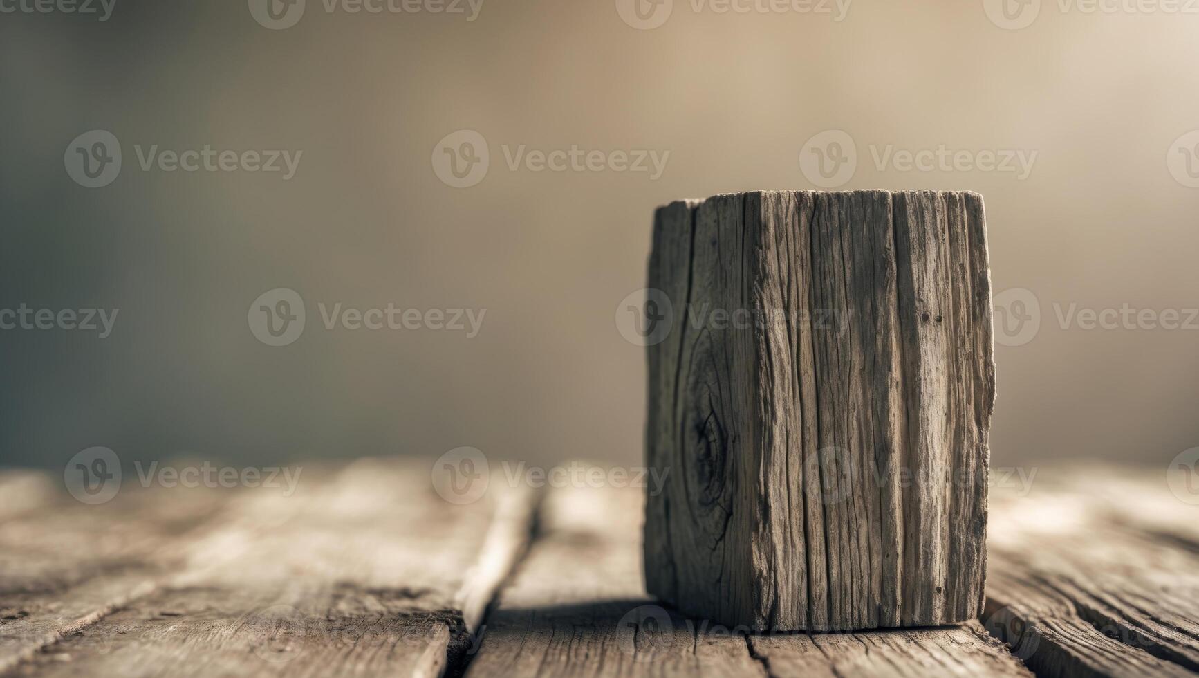 A wooden block sitting on top of a wooden table photo