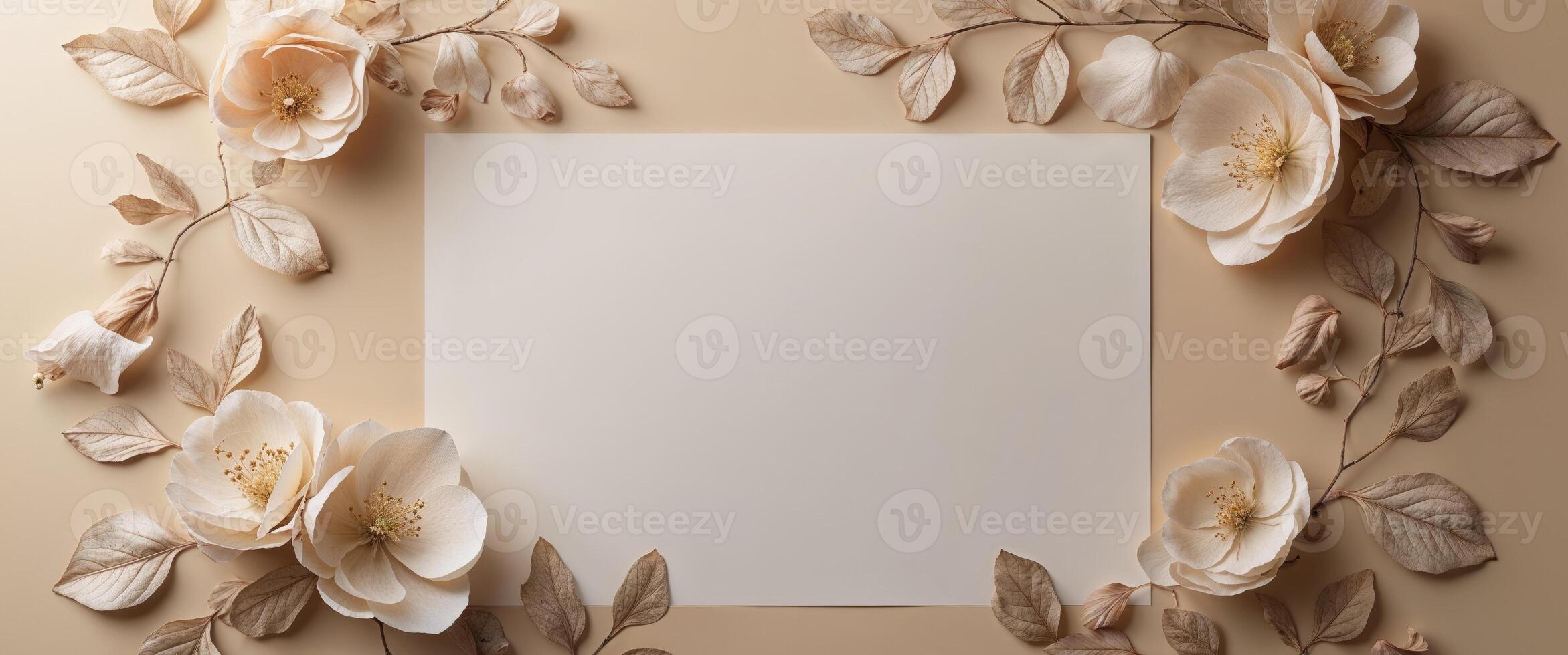 A white paper with flowers on a beige background photo