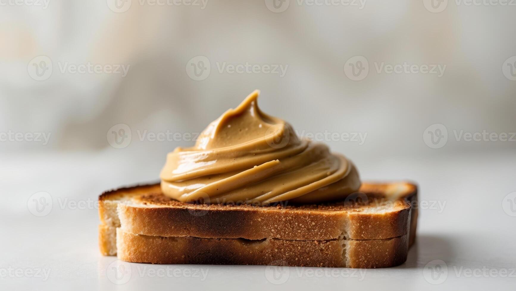 Delicious Creamy Peanut Butter Spread on Toasted Bread Slice photo