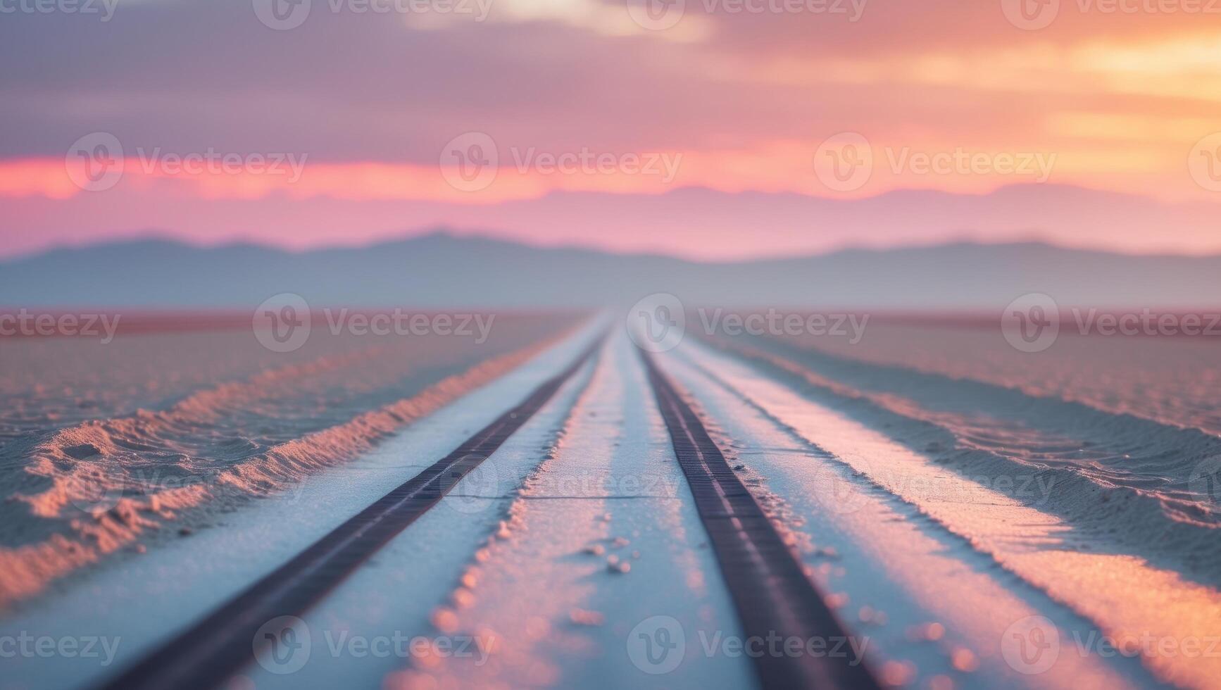 Runway with sandy section and visible markings at sunset creating a dramatic backdrop photo