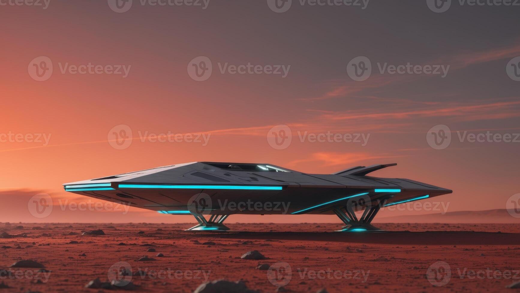 Spacecraft exploring the red planet's surface during twilight. photo