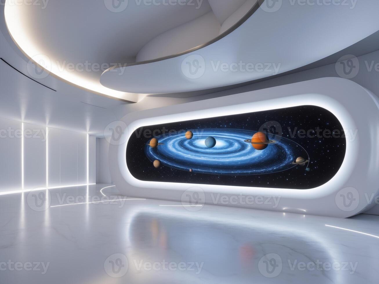Futuristic Astronomy Classroom with a Digital Solar System Display. photo