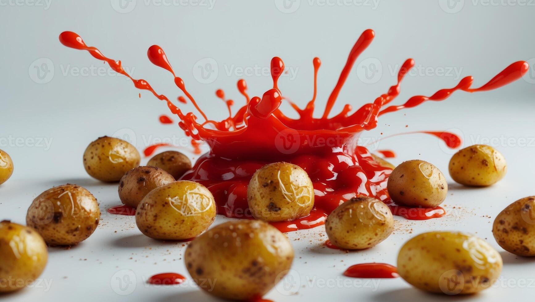 Spicy Roasted Potatoes with Ketchup Splash. photo