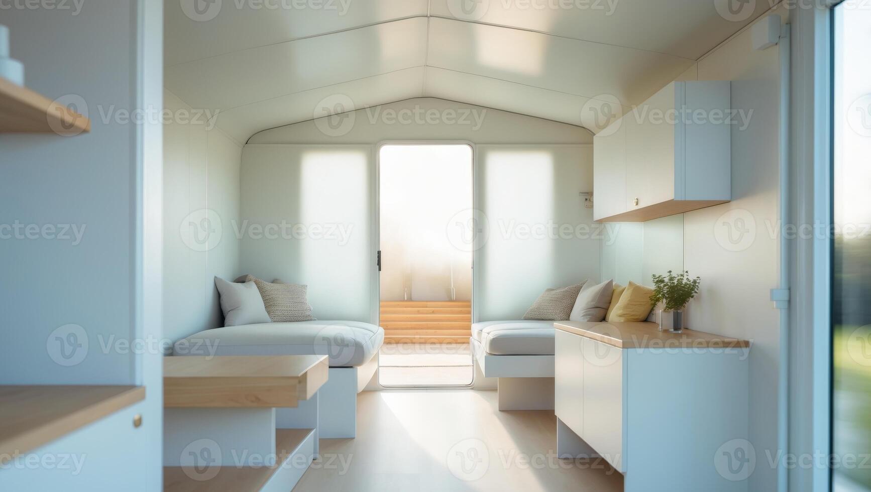 A tiny home with a bed and a couch photo