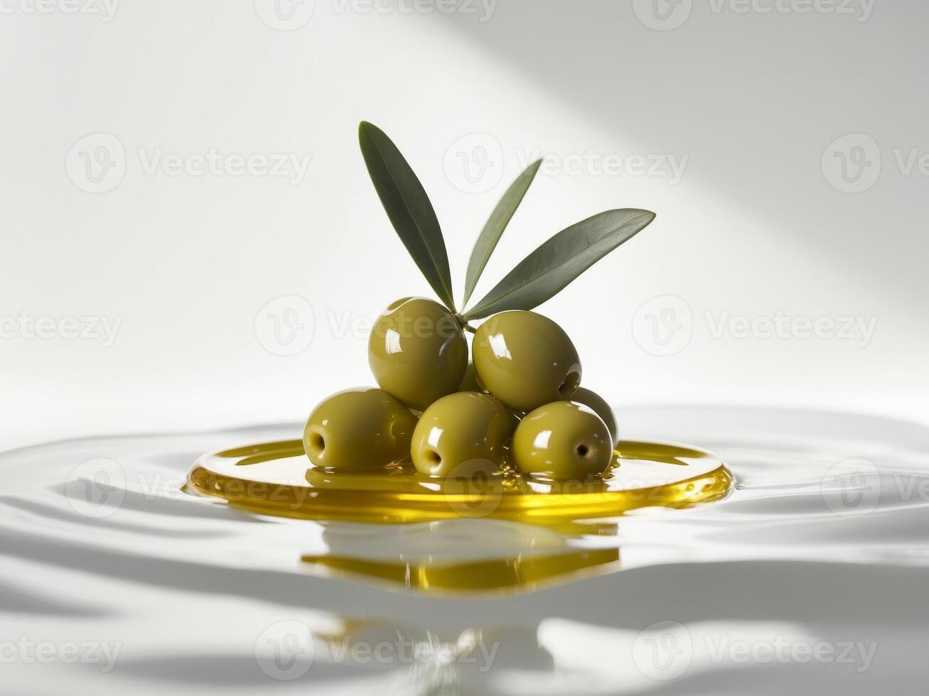 Fresh Green Olives Submerged in Golden Olive Oil photo