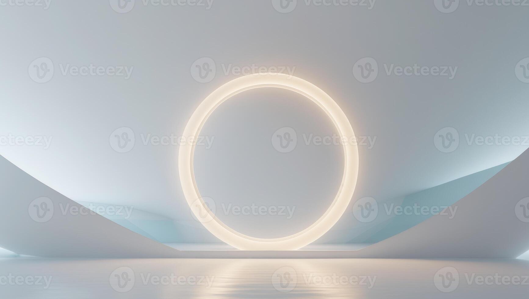 A white room with a circular light in the middle photo