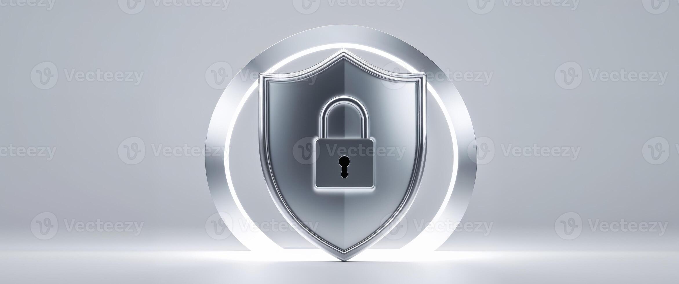 Digital security concept with shield and lock symbolizing online protection. photo