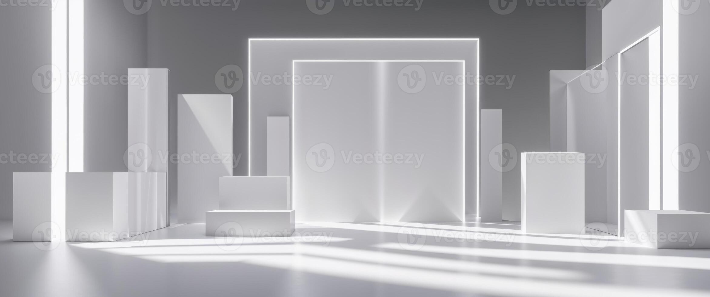 Modern Event Backdrop with Clean Lines and Bright Lighting photo
