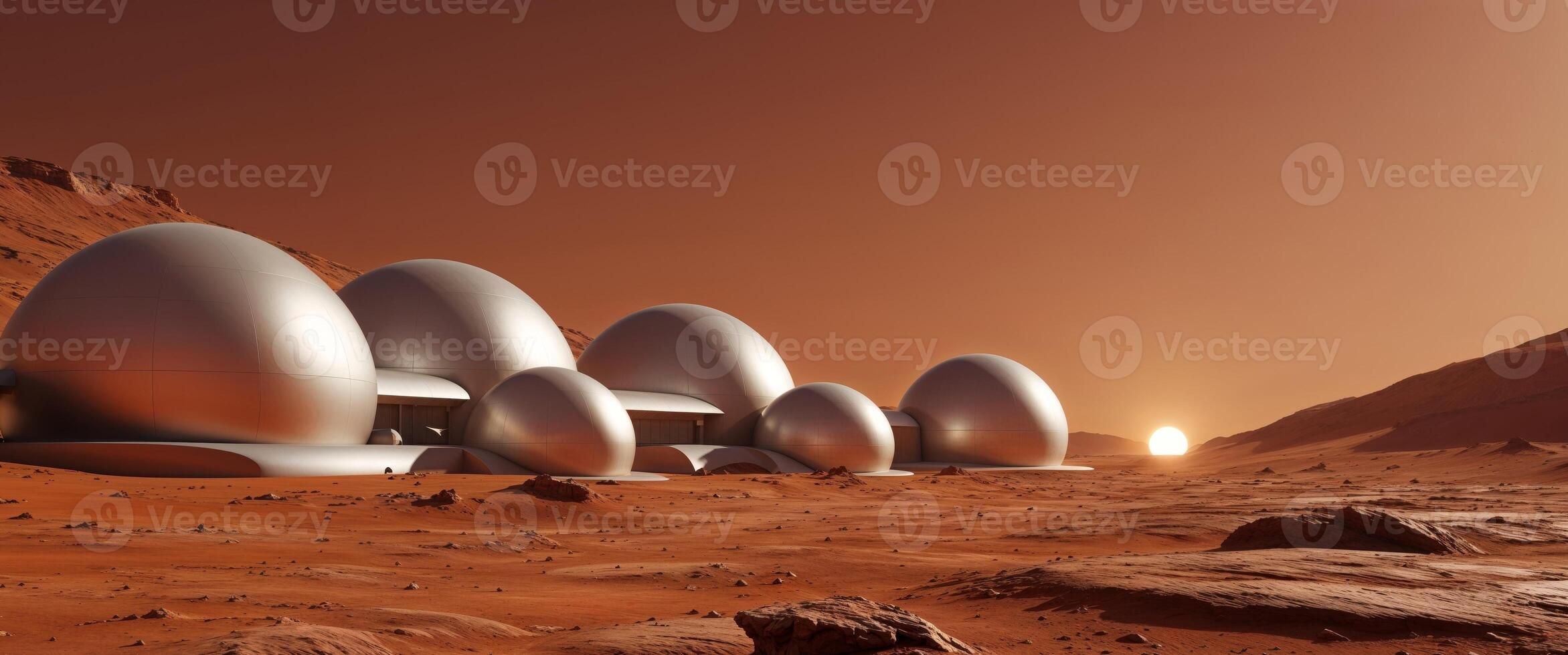 Mars colony on mars 3d rendering photo