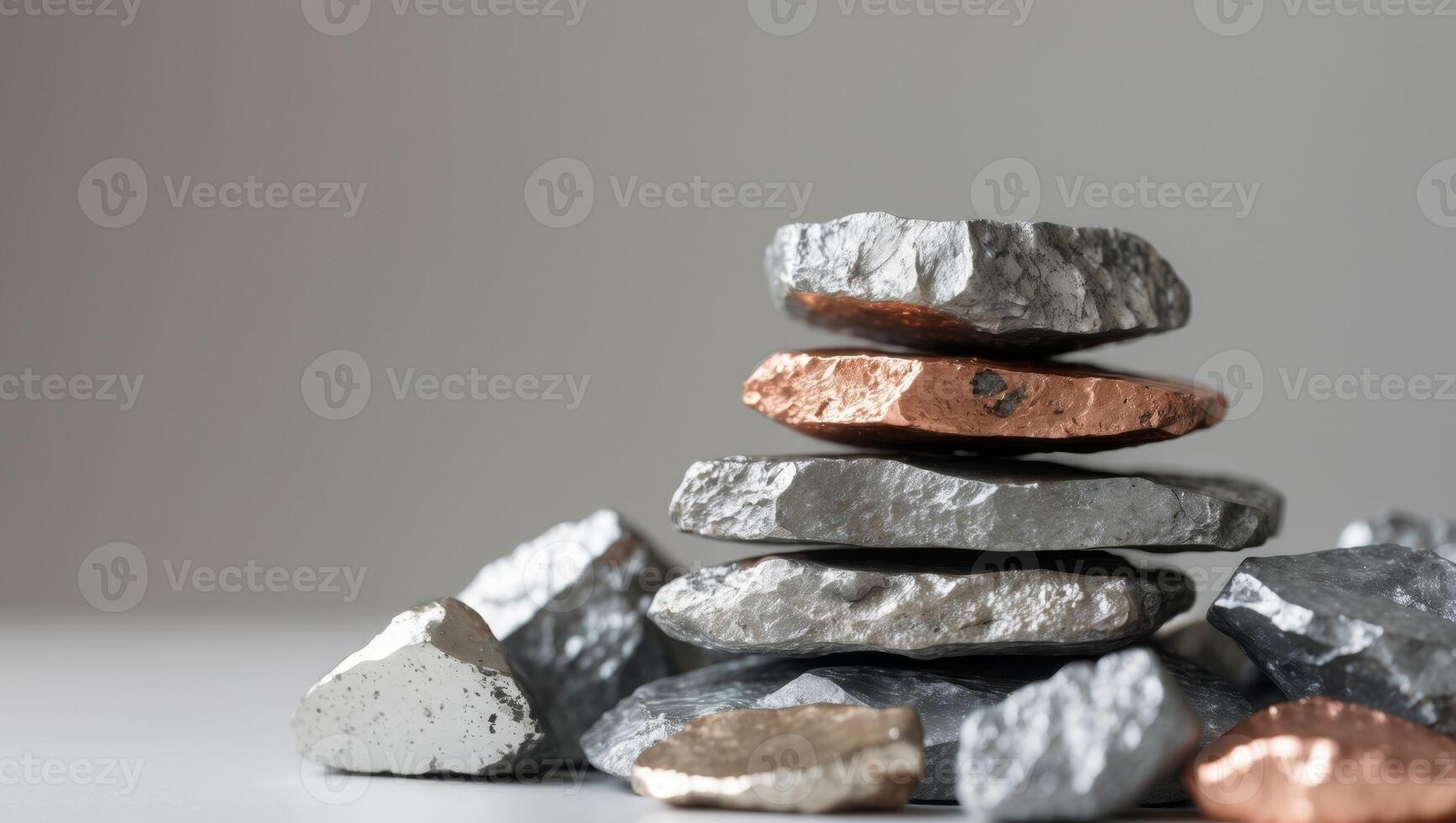 A stack of rocks with a copper and silver coin photo