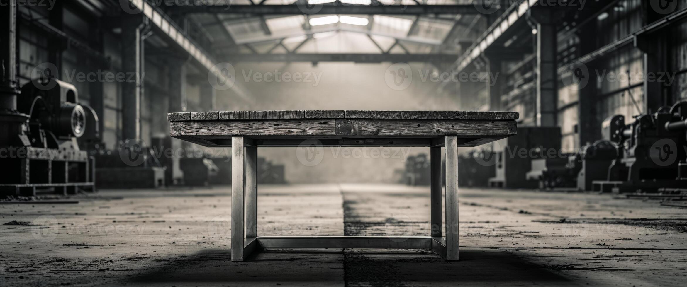 An empty table in an industrial building photo