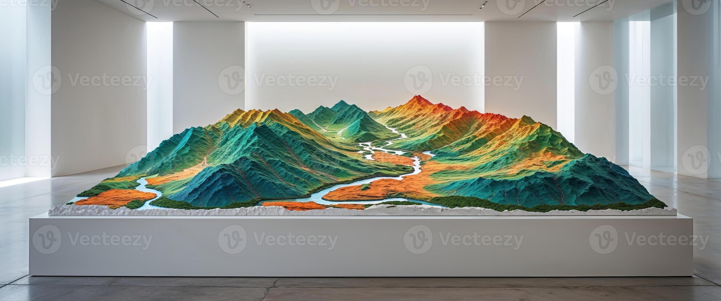 A sculpture of mountains in an art gallery photo