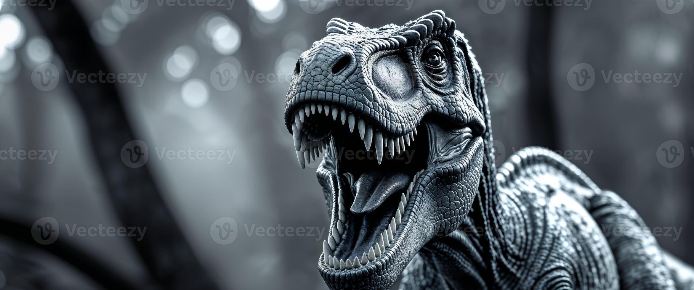 A close up of a t - rex with its mouth open photo