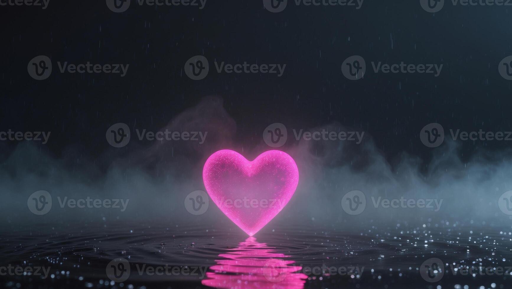 A pink heart floating in water with raindrops photo