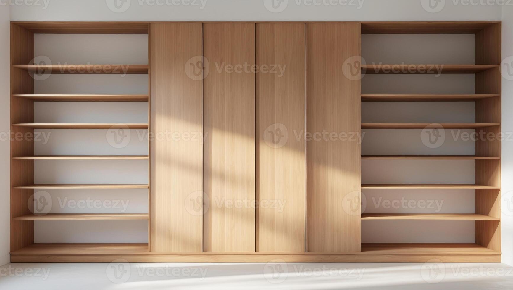 A room with a large bookcase and shelves photo