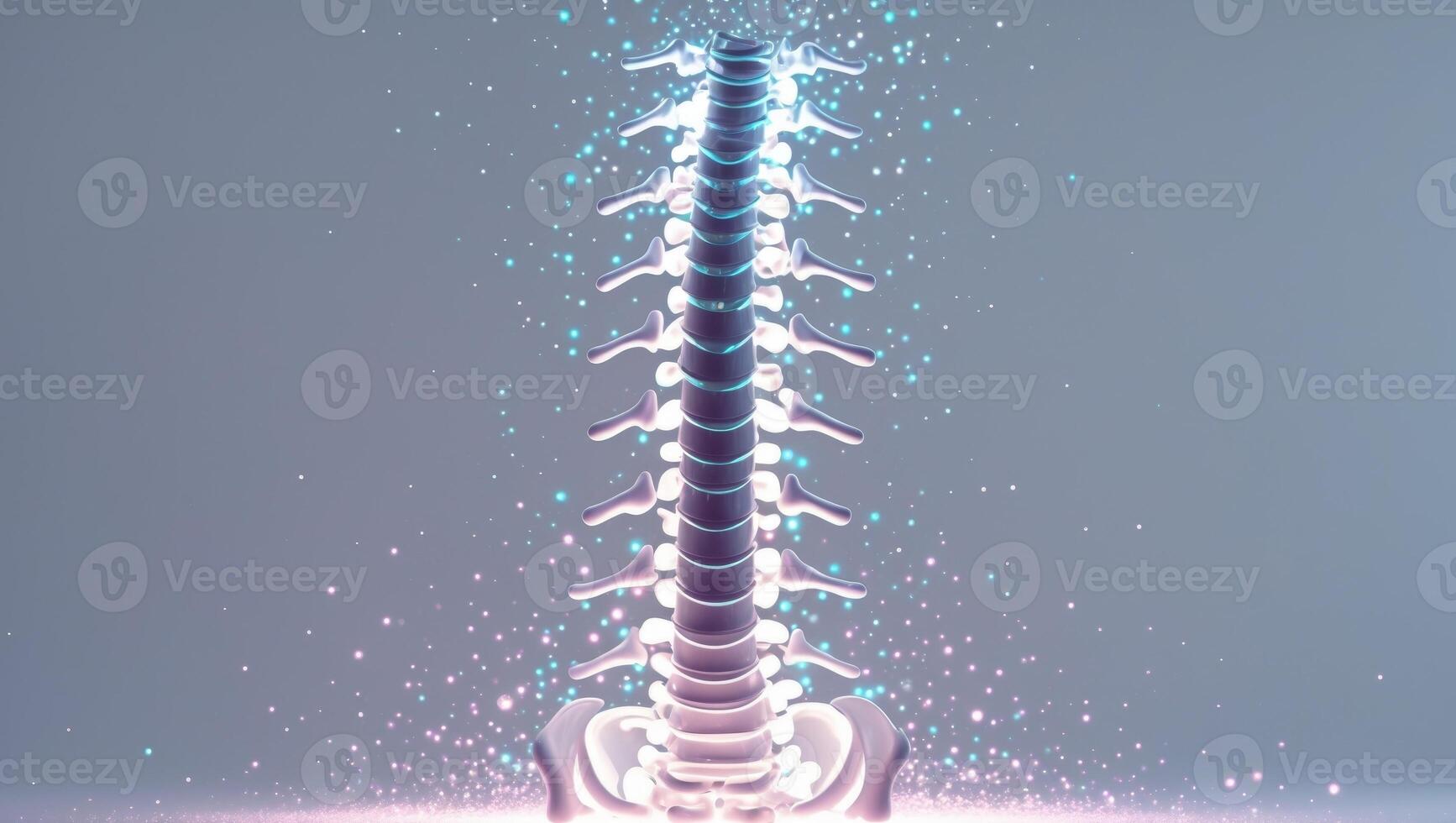 Illuminated Human Spine with Glowing Particles in Digital Art Style. photo