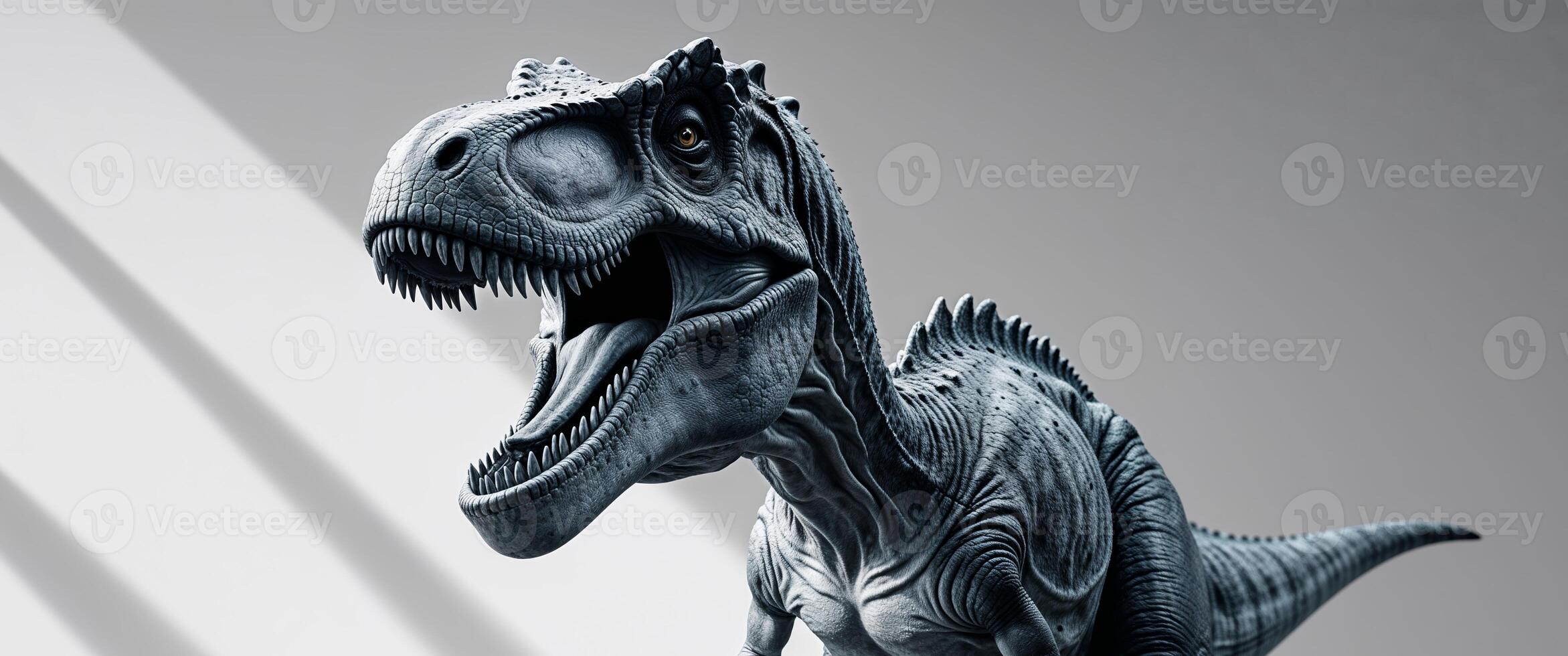 A dinosaur with a mouth open and teeth showing. photo