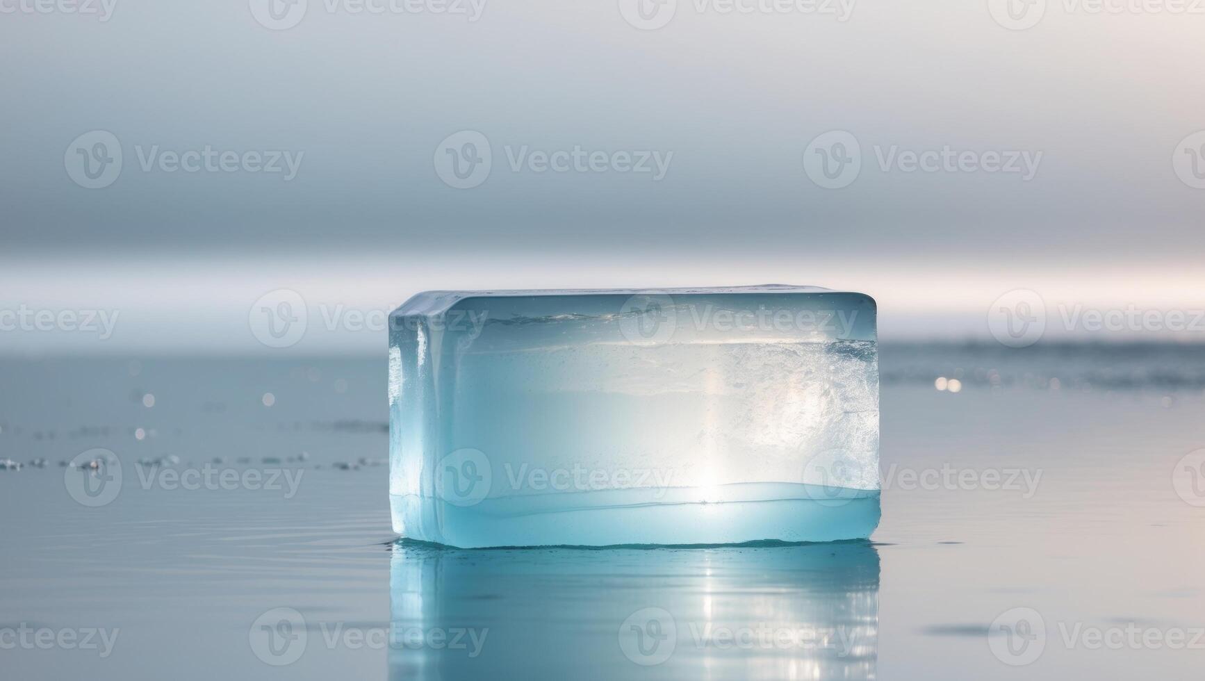 A large ice block sits on the surface of the water. photo