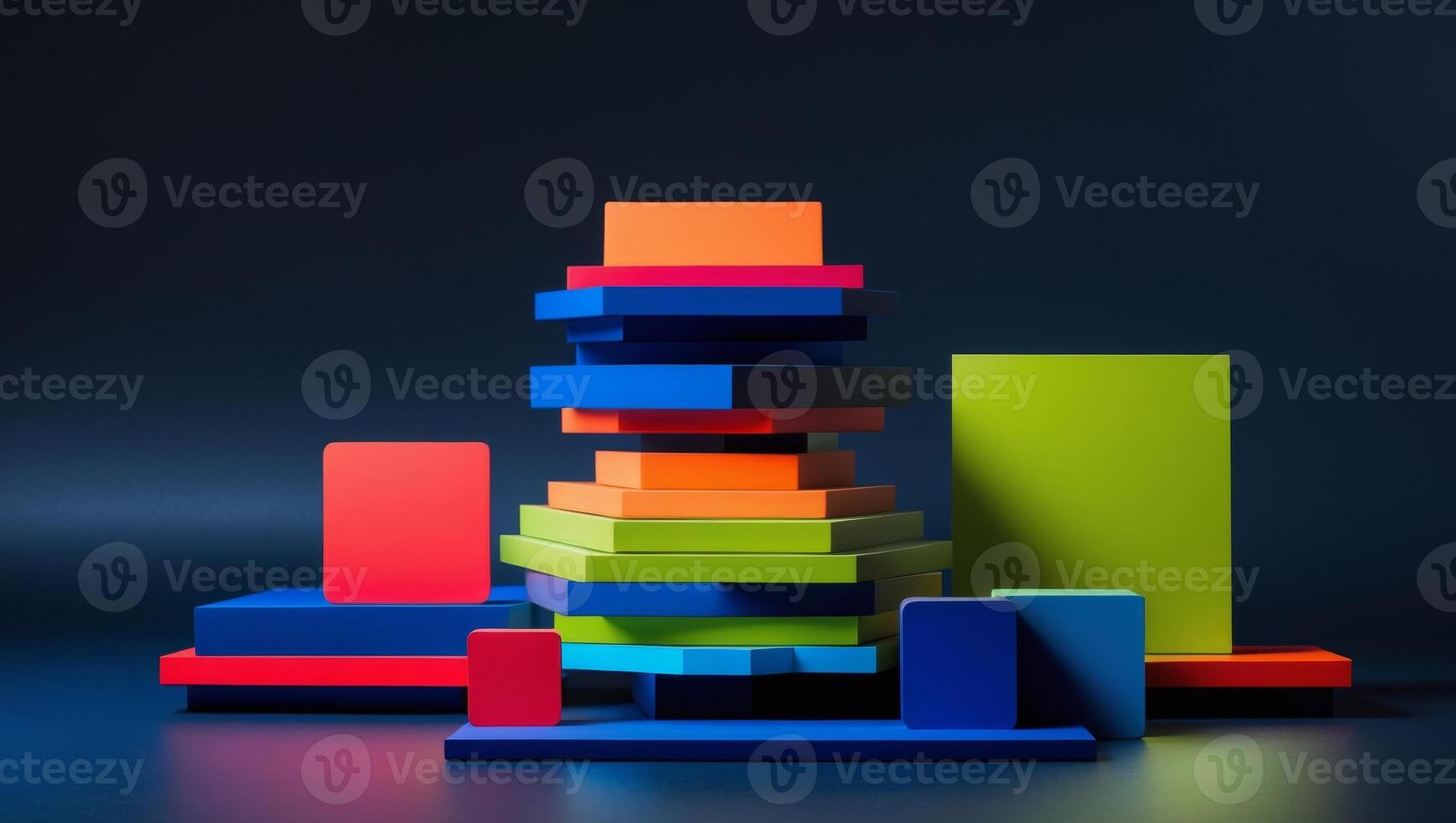 Stack of colorful squares on a dark gradient background photo