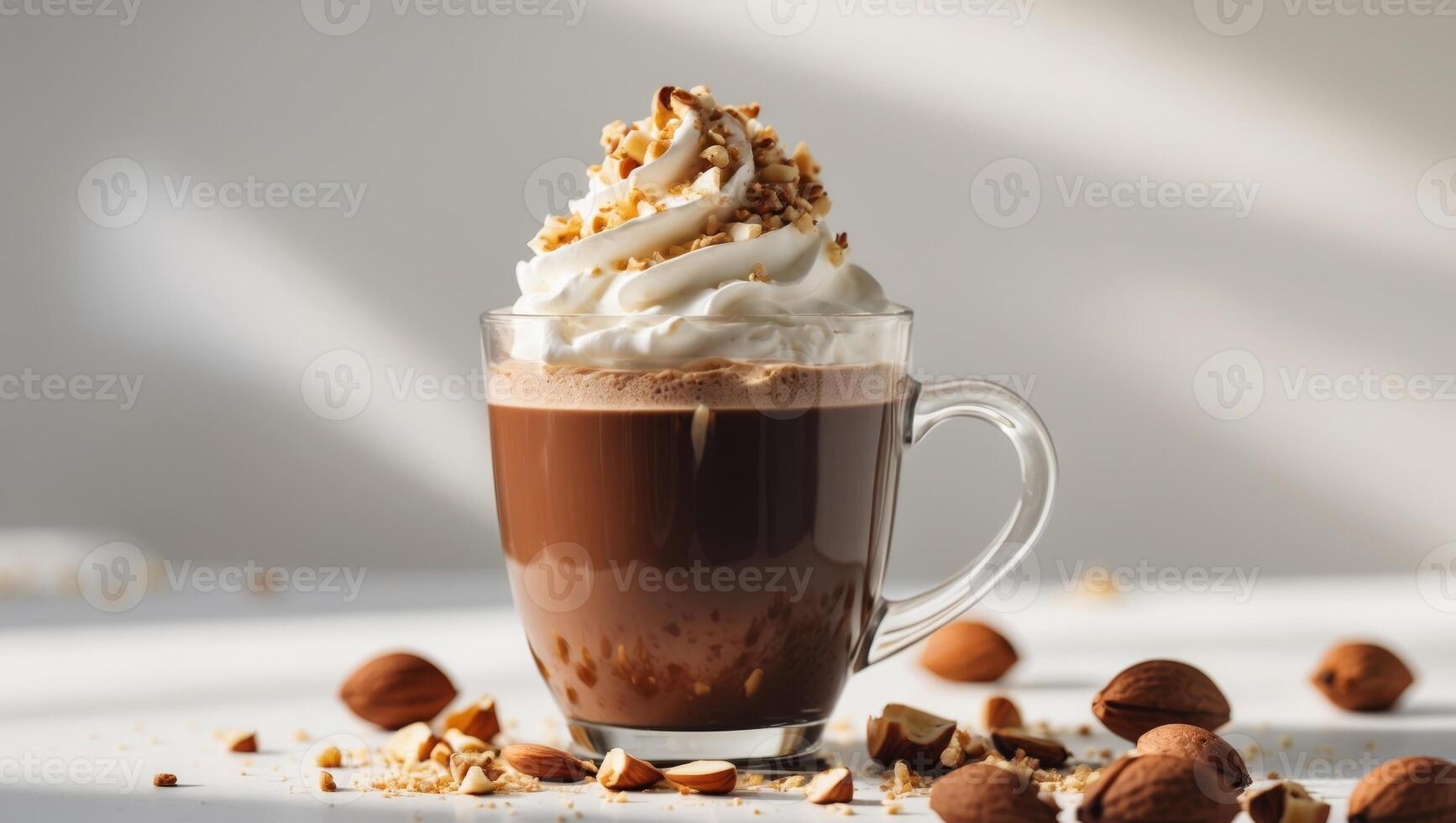 Festive Hot Chocolate with Whipped Cream and Nuts photo
