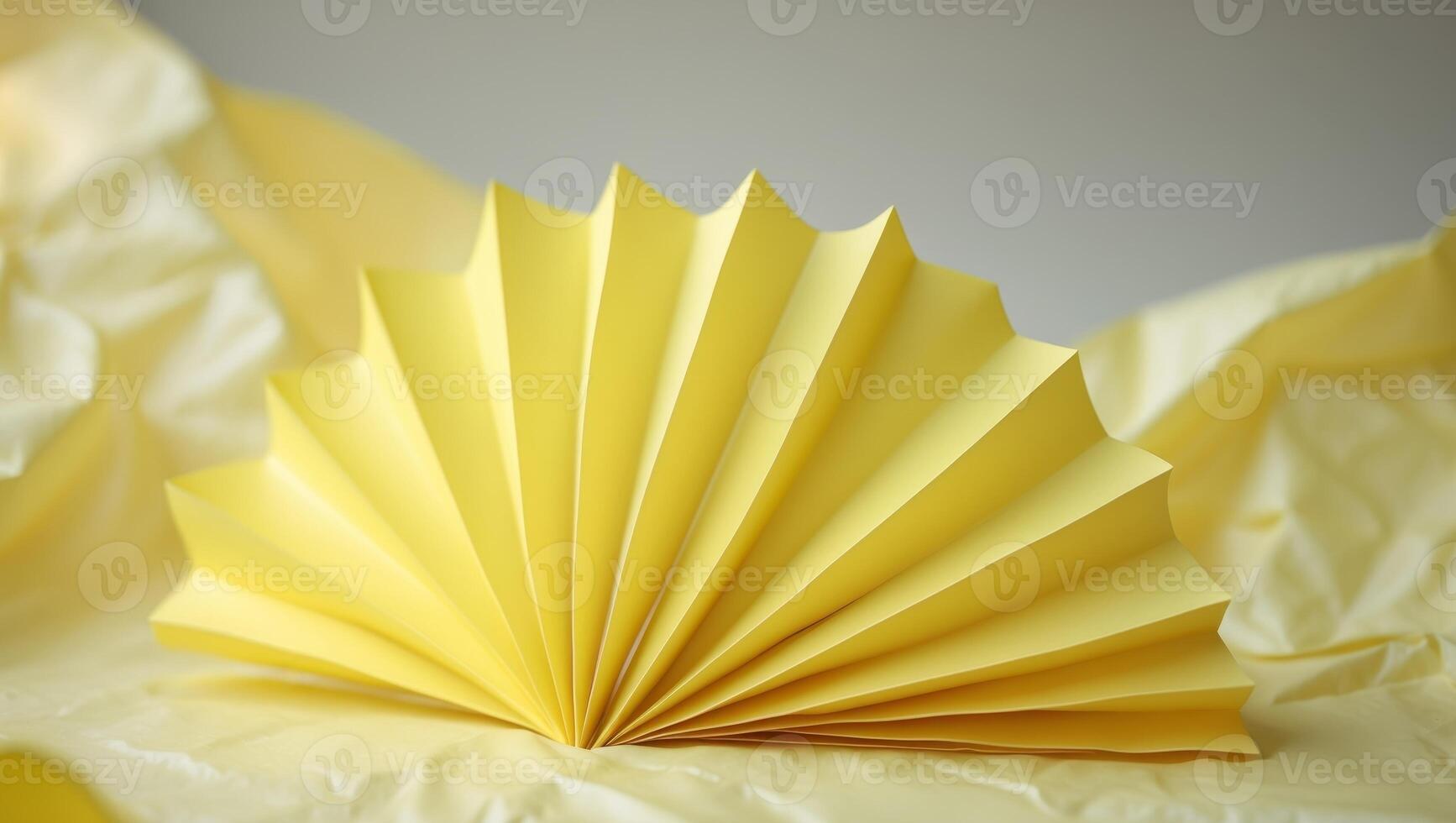 Yellow Fold Fan Paper on Yellow Crumpled Paper Image for Creative Designs. photo