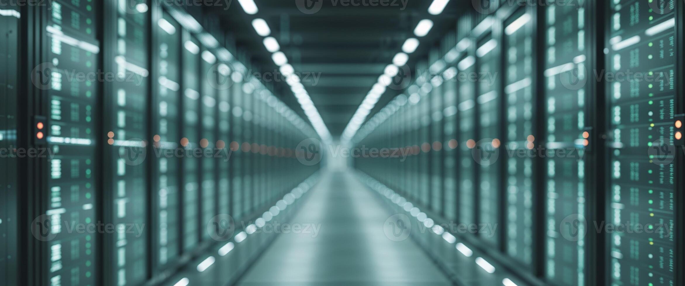 Modern Data Center Corridor With Glowing Racks photo