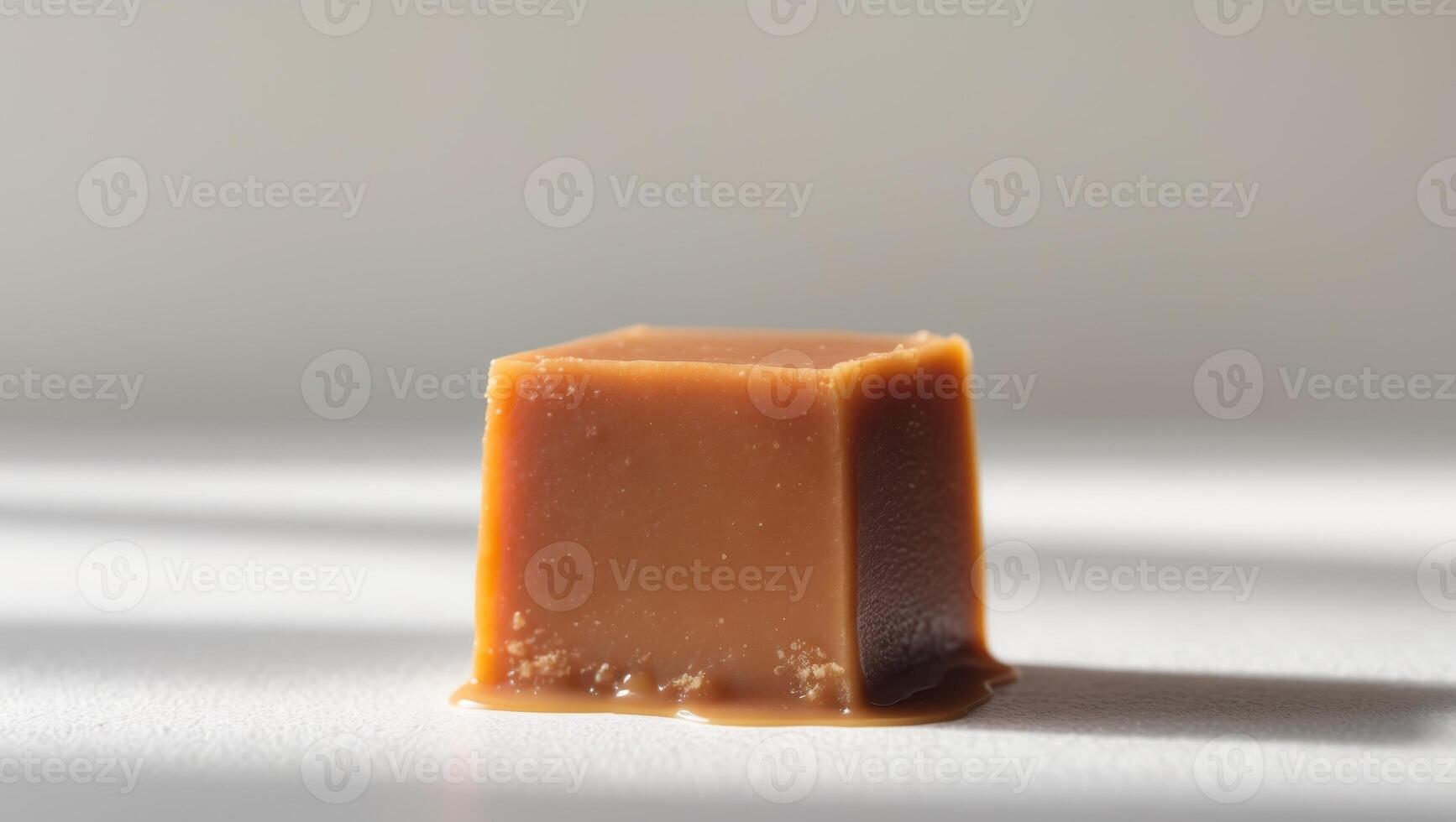 Creamy caramel fudge square with smooth texture and rich color. photo